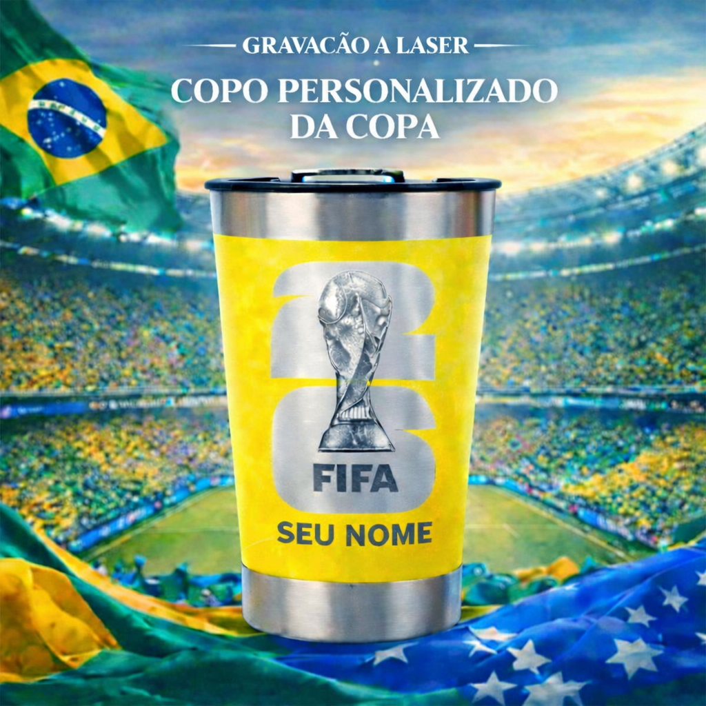 Copo Térmico Copa do Mundo 2026 Personalizado 473ml Inox Isolamento a Vácuo