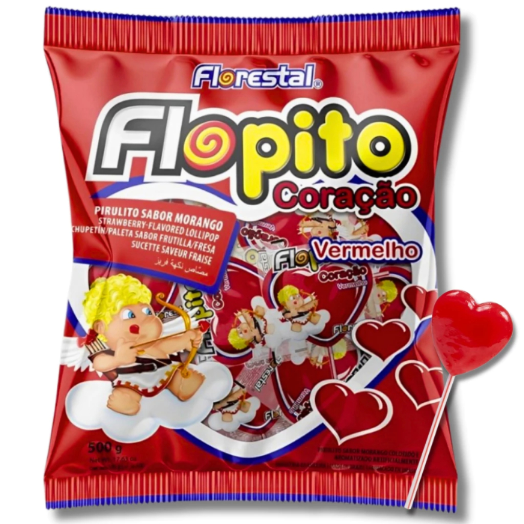Pirulitos De Coração Flopito 500g Florestal Formato Coração Doces Festa