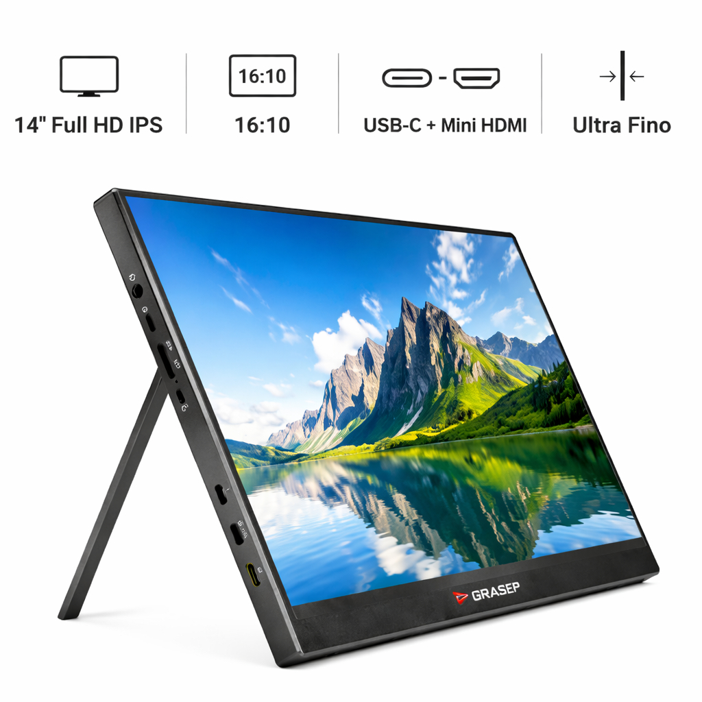 Monitor Portátil 14" Full HD IPS USB-C Mini HDMI Segunda Tela para Notebook Celular Console Trabalho