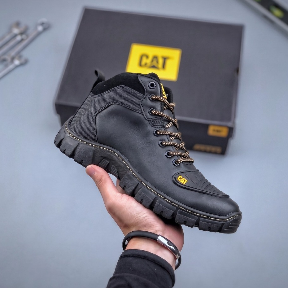 Bota CAT Coturno Preto Palmilha Borracha Alta Densidade Couro Sintético Masculino Promoção 38 ao 46