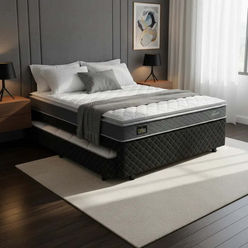 Box com Colchão de Espuma D45 Pillow Top Fort Comfort + Auxiliar de Espuma D28 Positanno Casal 138cm