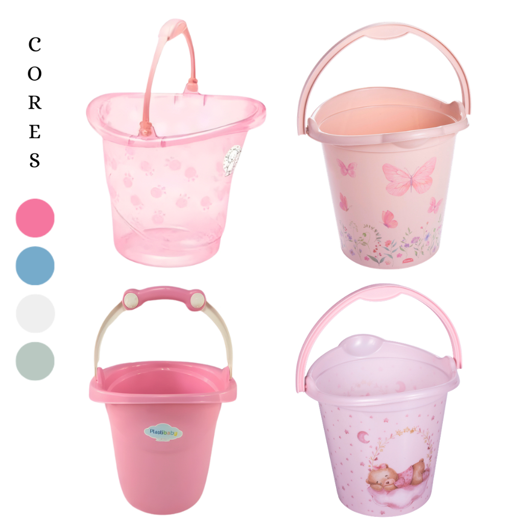 BALDE PLÁSTICO INFANTIL 13 LITROS BEBE ROSA AZUL BRANCO TRANSLÚCIDO