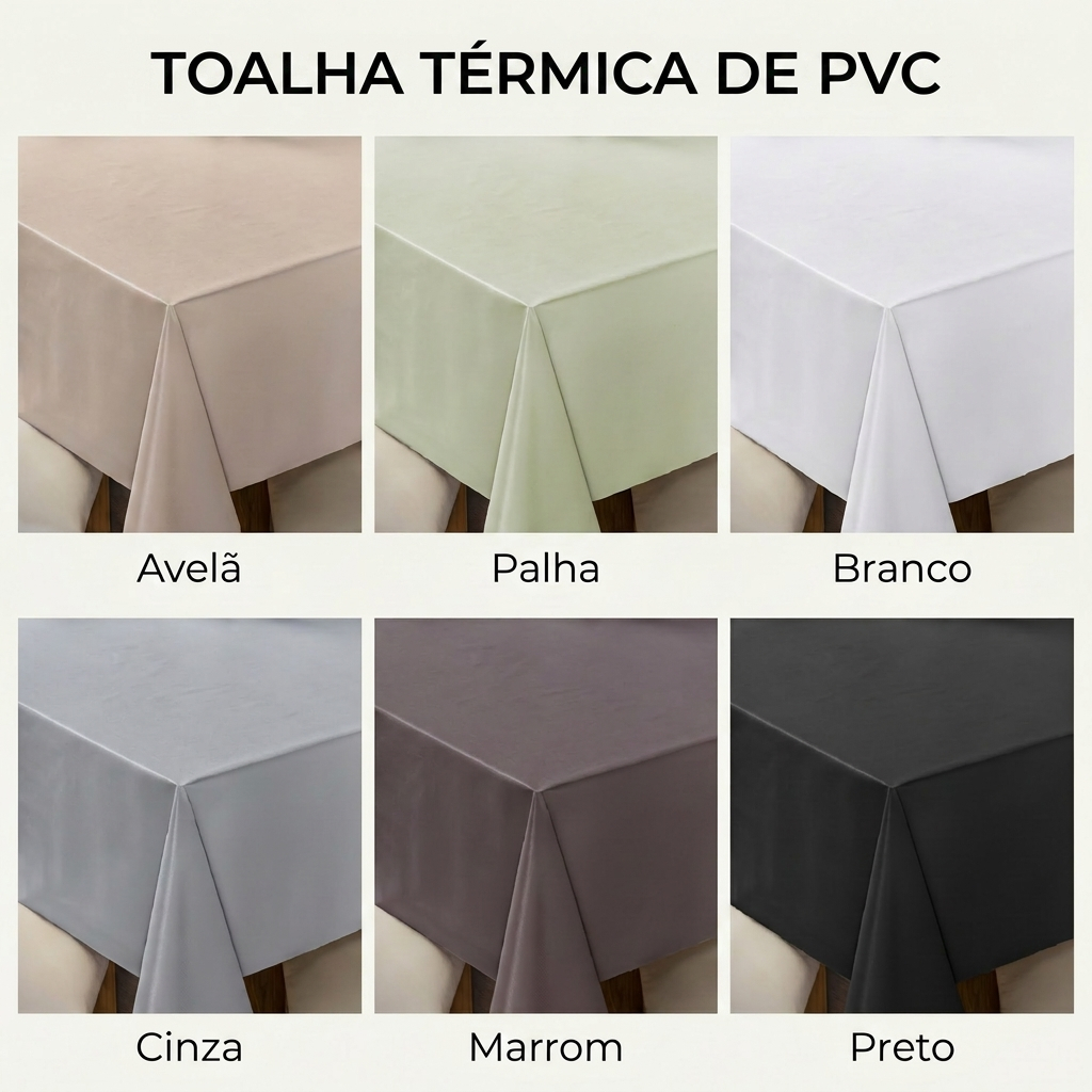 Toalha de mesa Plastico Termica Impermeável Antiderrapante 4 6 8 Lugares Branca Preto Cinza Bege