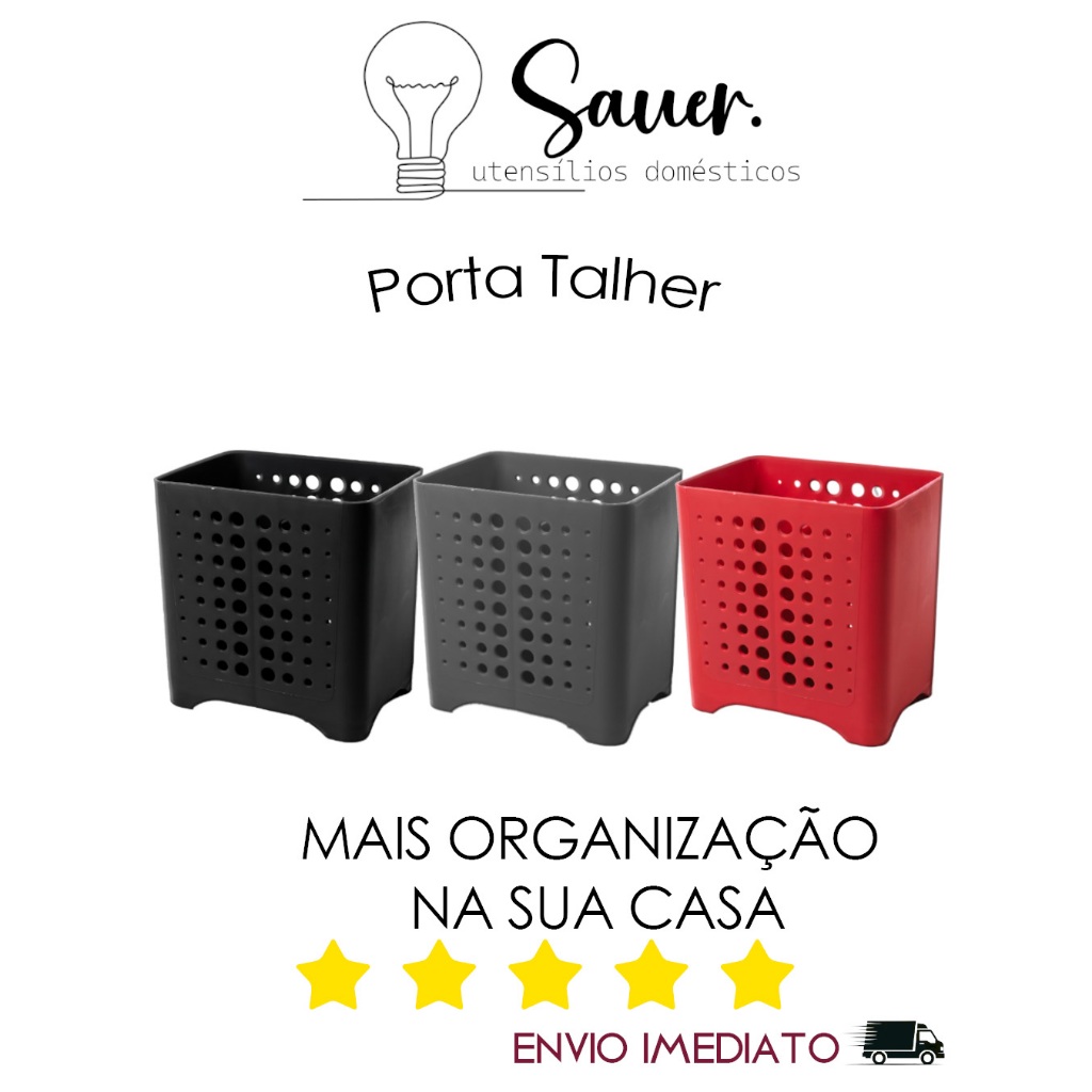 Porta Talheres de Mesa e Pia Escorredor Organizador de Cozinha Plástico Resistente Quadrado