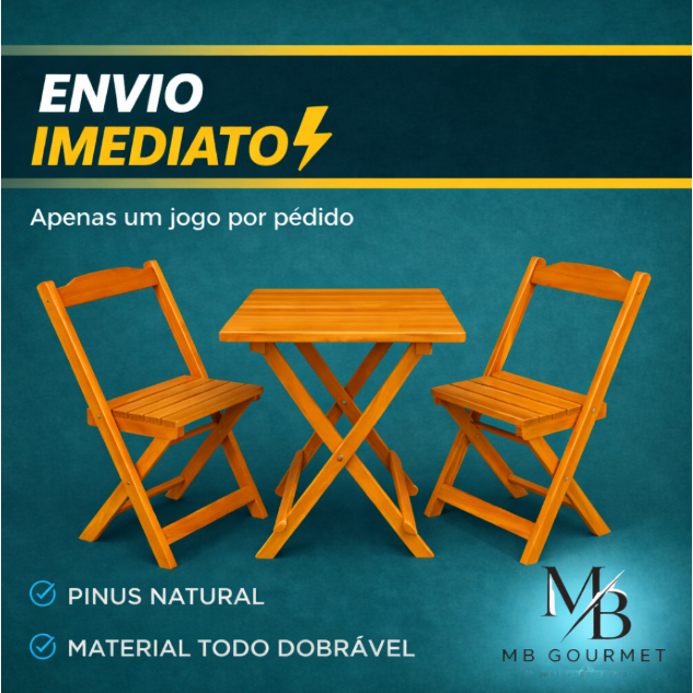 Jogos Conjuntos Mesa Bar Dobrável Madeira 70x70 Com 2 Duas Cadeiras