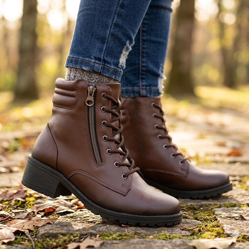 Bota Mulher Confortável Vaquejada Moderna Forrada Cano Médio Zíper Presente
