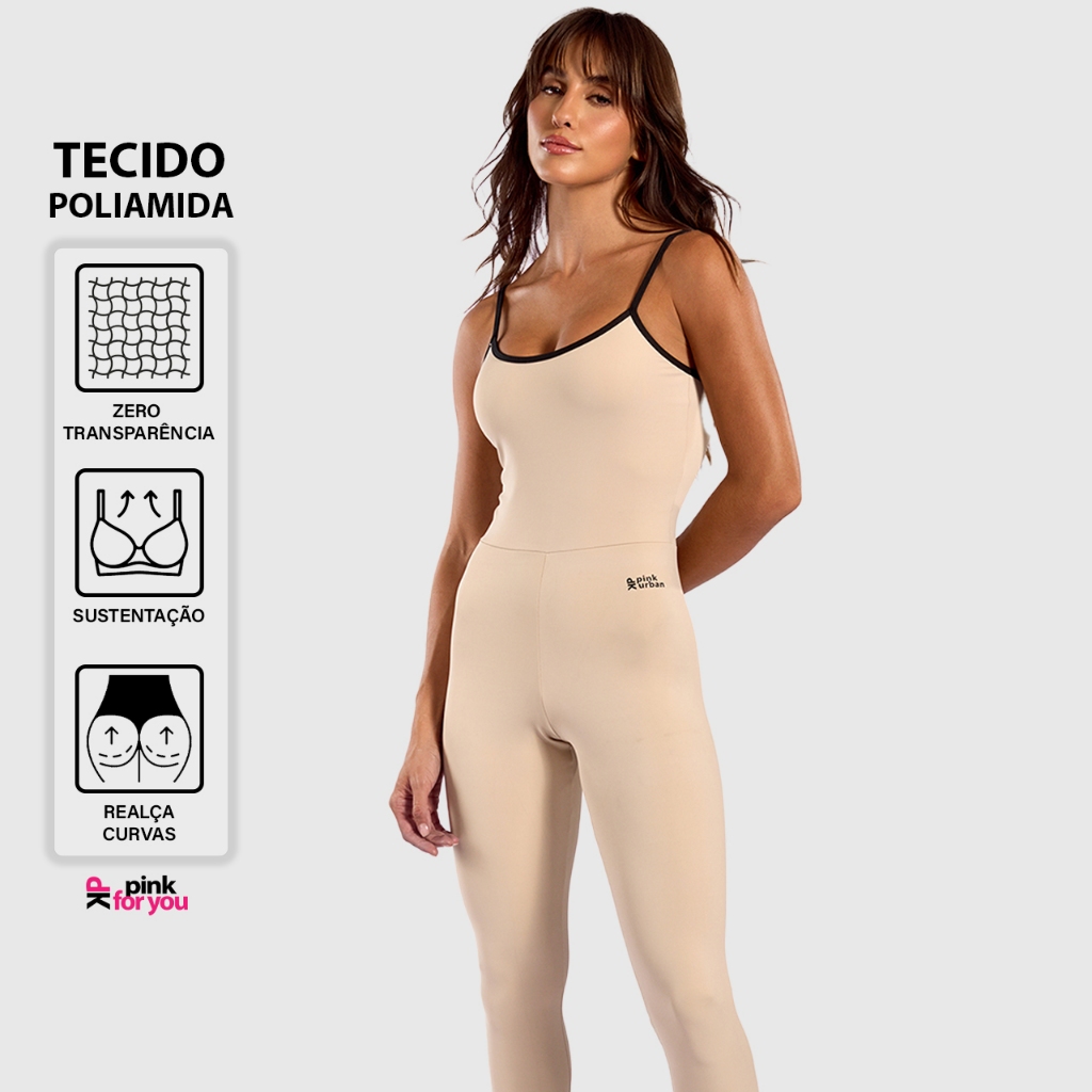Macacão Fitness Feminino Poliamida Longo Premium Blackout Zero Transparência Academia Crossfit