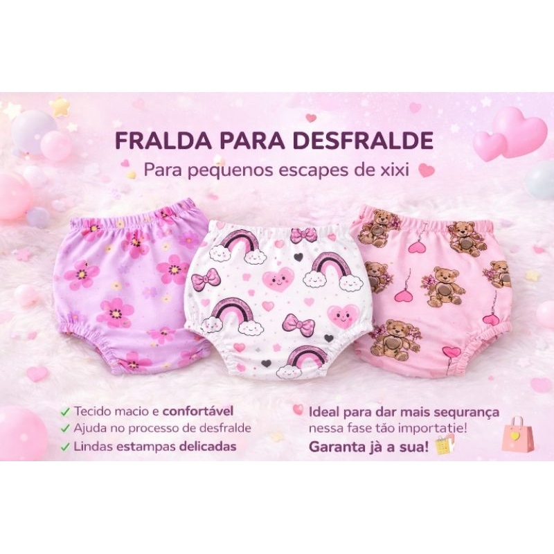 Kit 3 Fraldas para Desfralde de Bebê Cueca e Calcinha de Treinamento Infantil Crianças