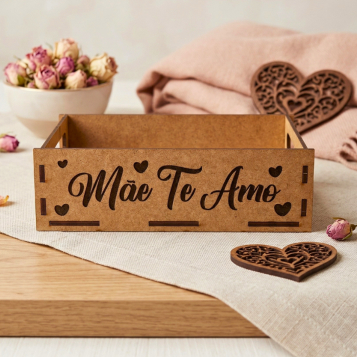 KIT BANDEJAS CESTAS TE AMO MÃE DIA DAS MÃES EM MDF CRU MS ARTESANATOS 10X15