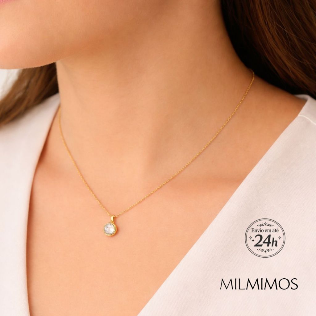 Colar Feminino Gargantilha com Pingente Ponto de Luz de Zircônia - Folheado -  Presente