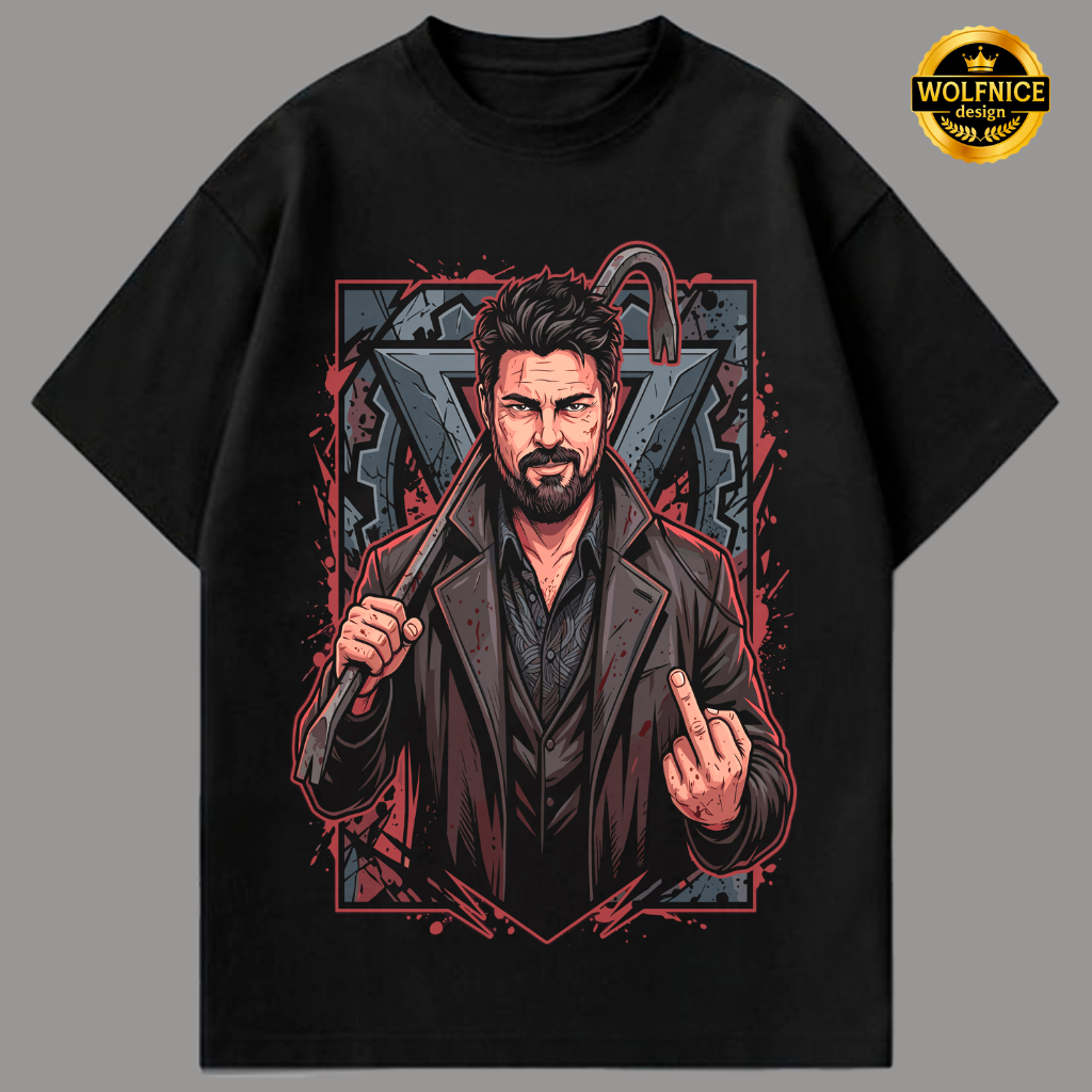Camiseta The Boys Billy Bruto Estampa Grande Série Seriado Geek Nerd Camisa Preta Unissex Masculina Feminina Algodão DTF