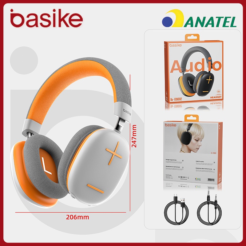 Basike headphone Bluetooth Estéreo Sem Fio 5.3 Hifi Dobrável Esporte Headset FON002