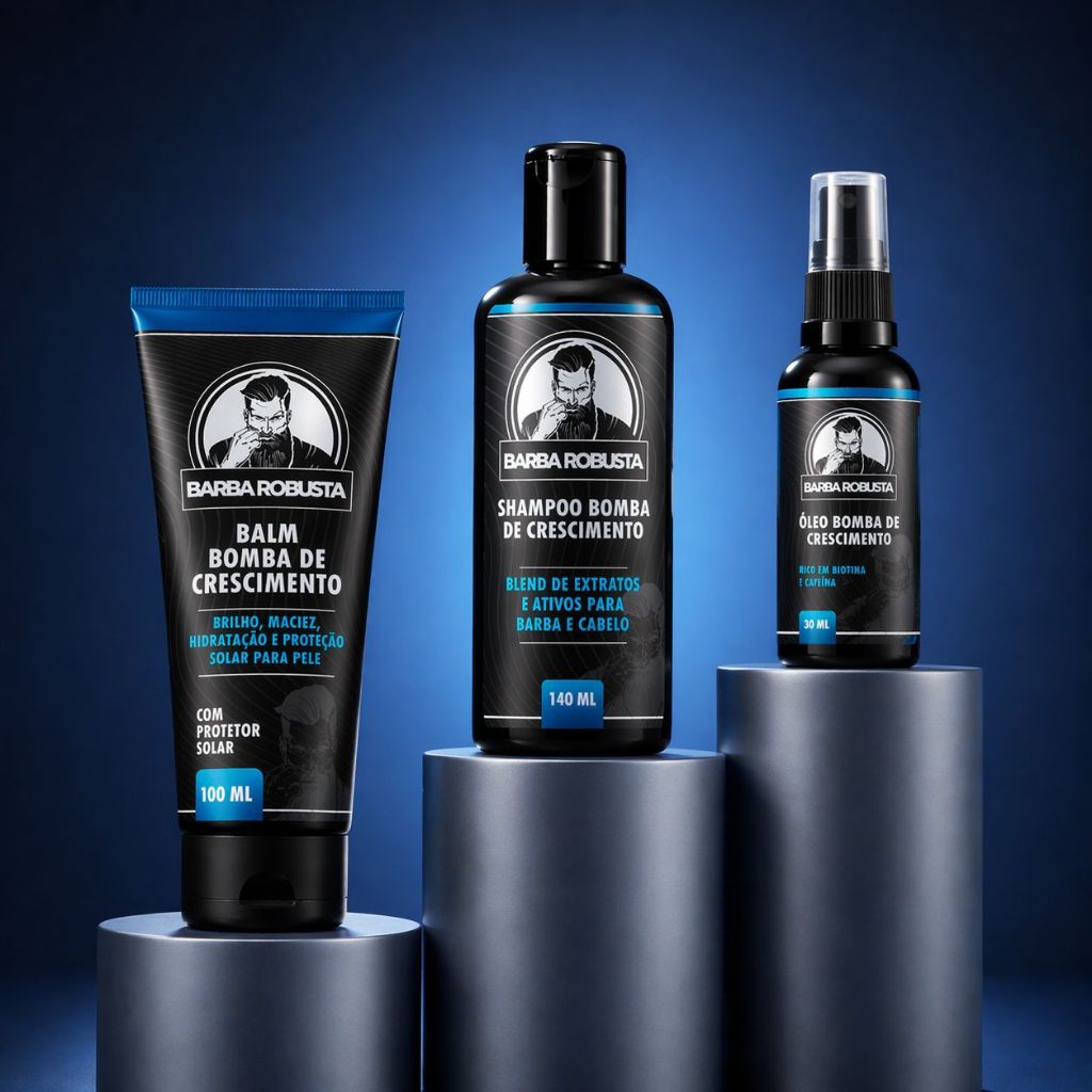 Produtos para cuidados Barba Robusta, Shampoo Condicionador e Balm