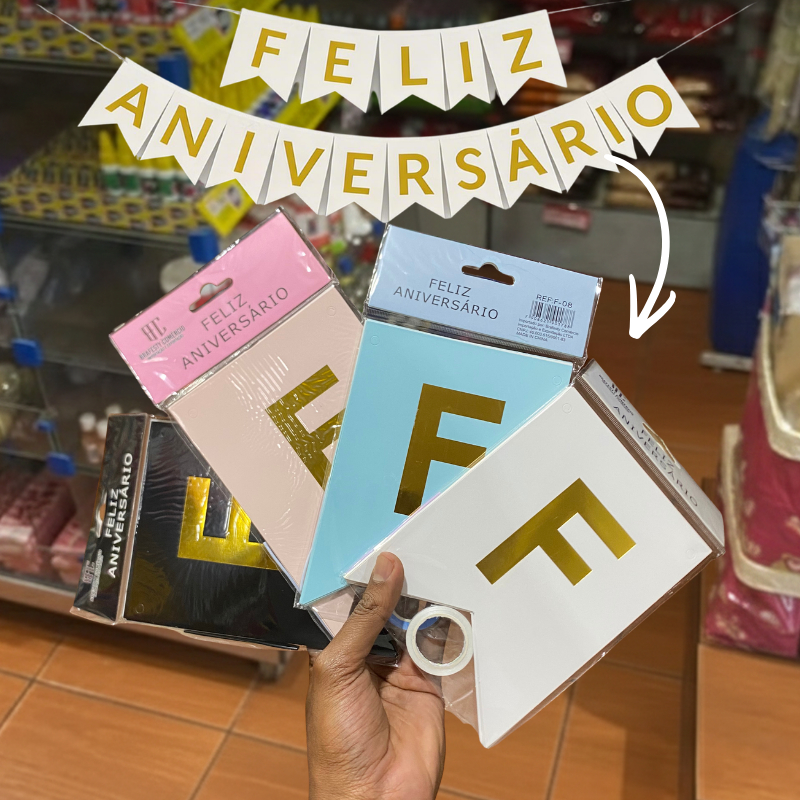 Faixa Feliz Aniversário Parabéns Bandeirinnha Led Decoração Festa Banner Simples Varal de letras Moderna Enfeite Casa