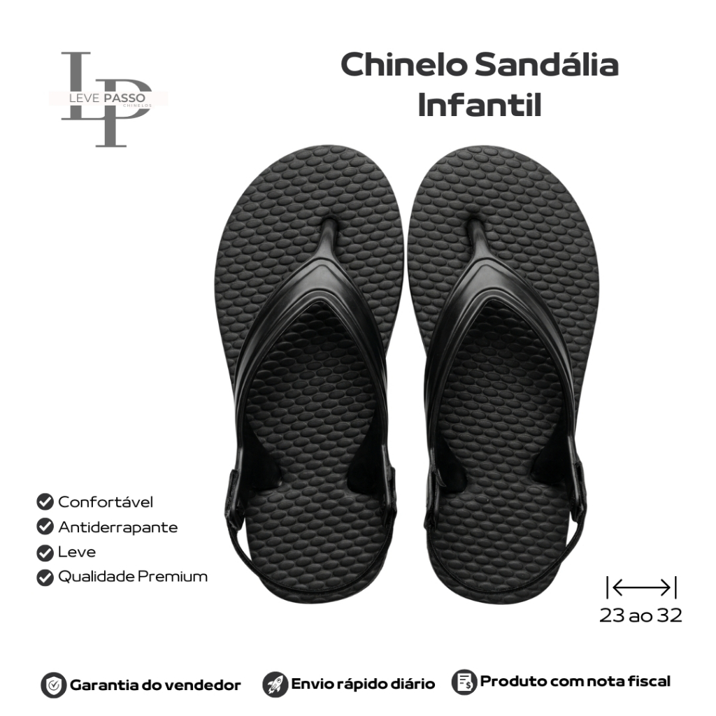 Chinelo LevePasso Infantil Sandália Preto Unissex Confortável Antiderrapante Numeração 23/24 Casual