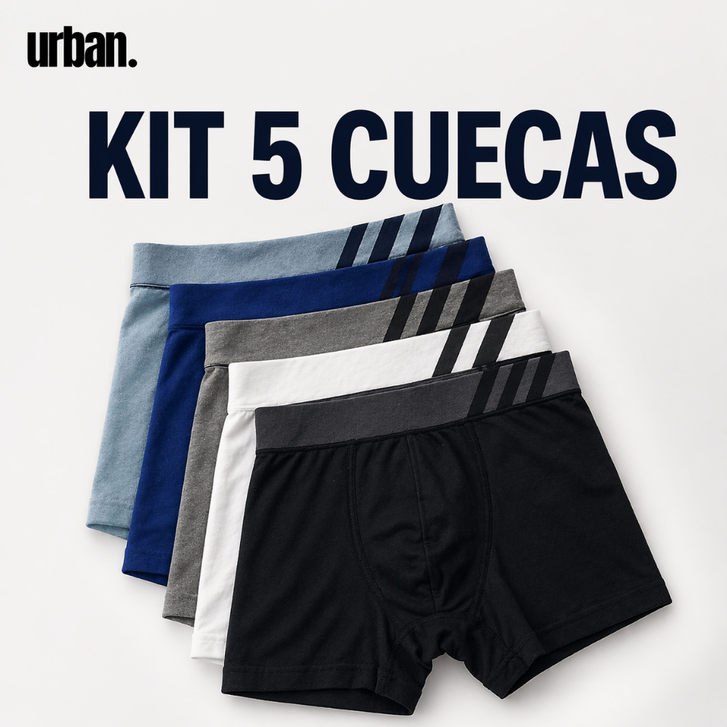 Kit 5 Cuecas Boxer Masculina Lisa Básica Adulta | Não Enrola, Não Aperta, Confortável e Respirável