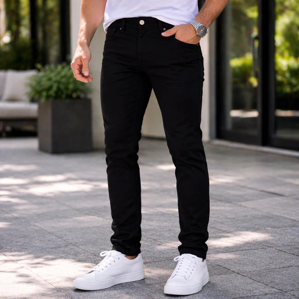 Calça Sarja Preta Premium Masculina Esporte Fino Skinny Elastano Confortável Social Elegante Clássica Slim