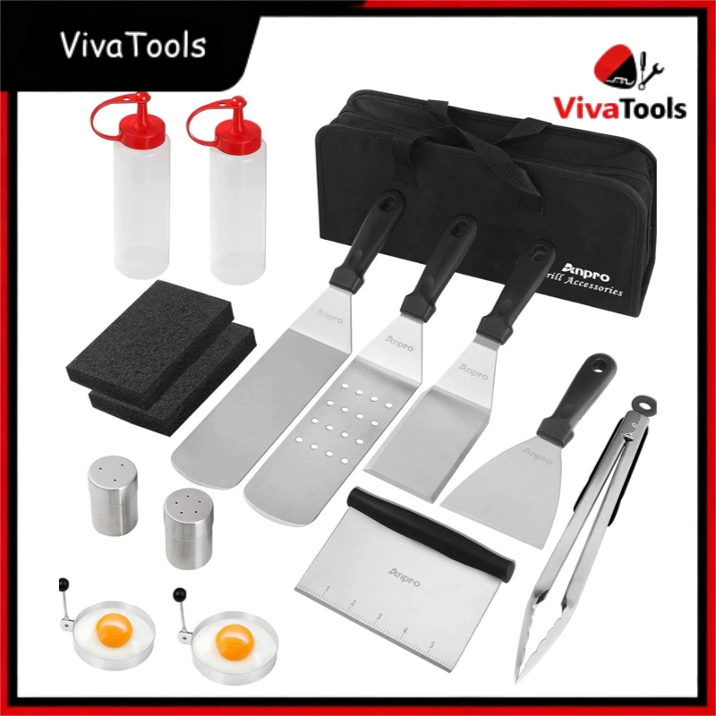 Kit Churrasco Profissional 15 Peças Inox - Presente Gourmet para Churrasco com Espátula, Pegador, Omeleteira e Organizad