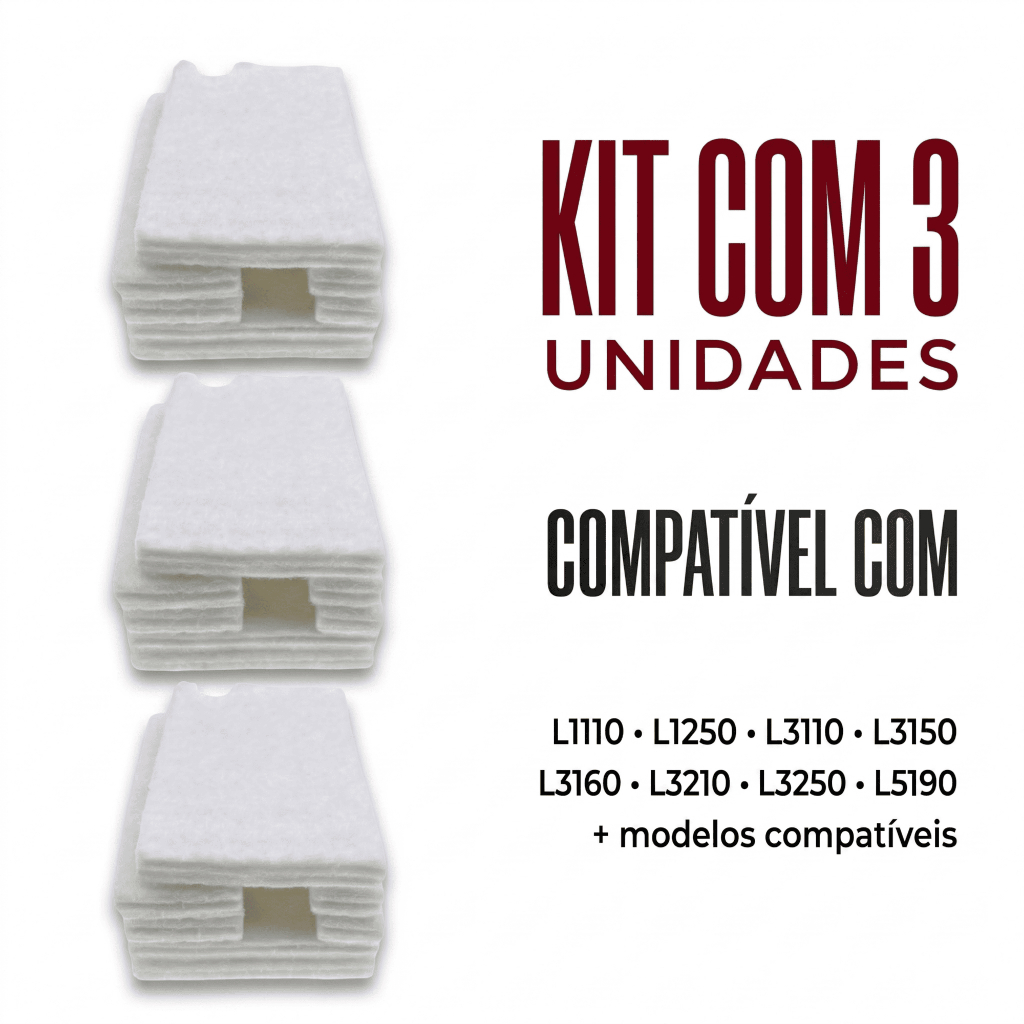 KIT 3 Almofada Absorvente Feltro Epson L3150 L3250 L3110 L3210 L5190 Sem Poliéster Alta Absorção
