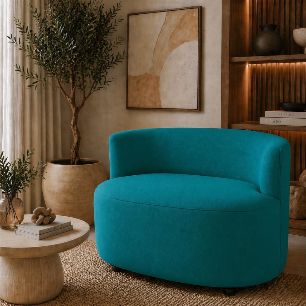 Sofá Poltrona Dami 1 Metro Pequeno Confortável Estilo Minimalista Tecido suede turquesa