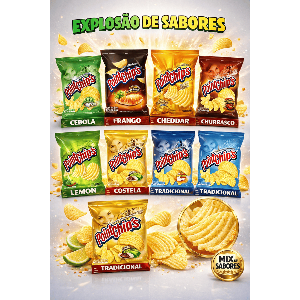 Kit Salgadinho Point Chips Misto 12 ou 24 Unidades 30g a 39g Sabores Variados Lanche Festa Atacado