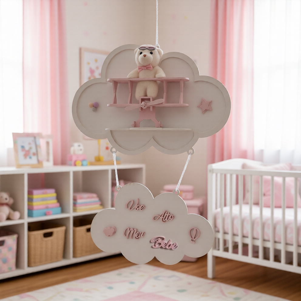 Enfeite Porta Maternidade Urso Aviador, Avião, Ursinho com Nome personalizado Decoração para quarto de bebê