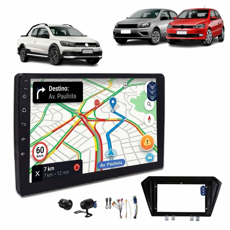 Central Multimidia Moldura De Painel 2 Din 9 Polegadas Black Piano Gol G7 G8 Saveiro Voyage Com Câmera De Ré