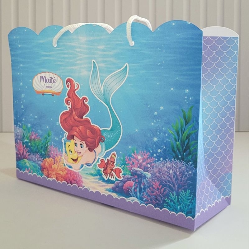 Sacolinha G Pequena Sereia Ariel Pegue Monte Personalizada Caixinha Lembrancinha Kit Festa Luxo Sacolinha Fundo do Mar