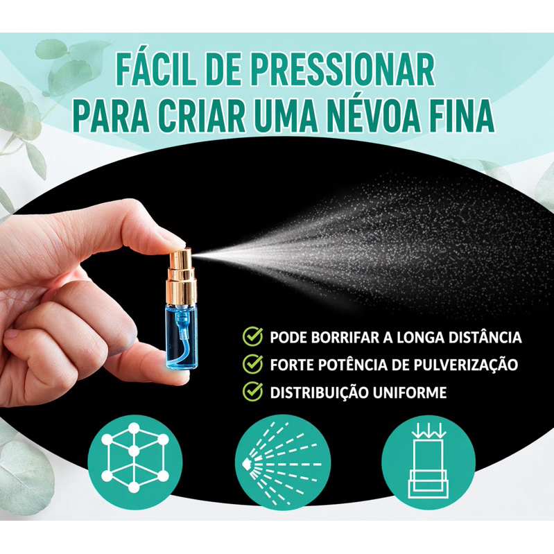 KIT 12 frascos vidro mini 2ml com borrifador e tampa DOURADA para amostra de perfume