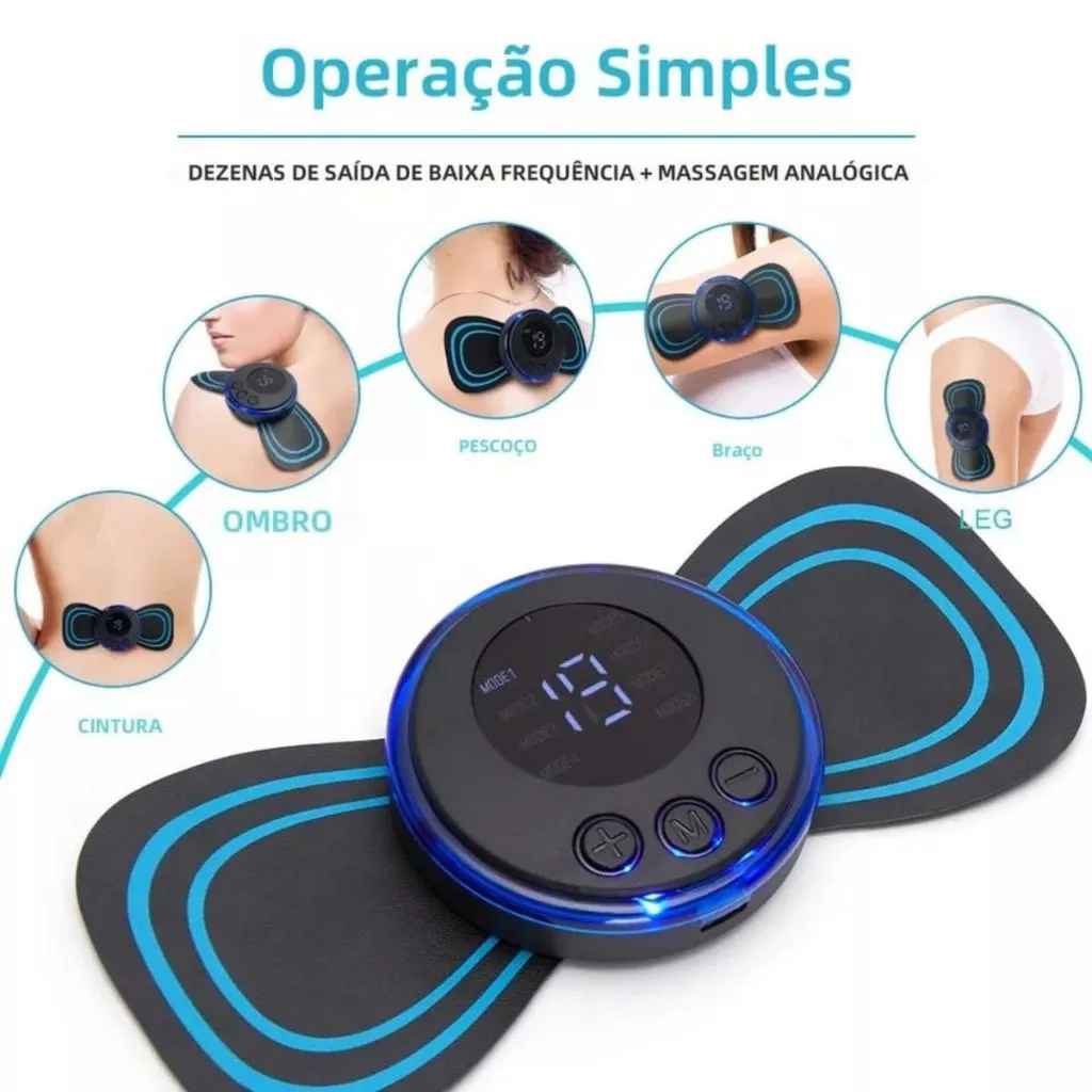 Massageador Portátil Recarregável EMS 8 Modos 19 Intensidades Alívio Dor Pescoço Cervical Ombro Pernas Relaxamento