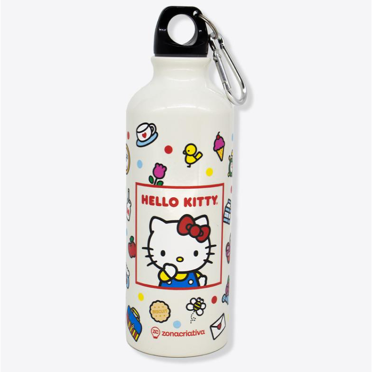 Garrafa de Aluminio Hello Kitty 500 ml com Mosquetão Decorada Escolar ZonaCriativa Presente Criativo