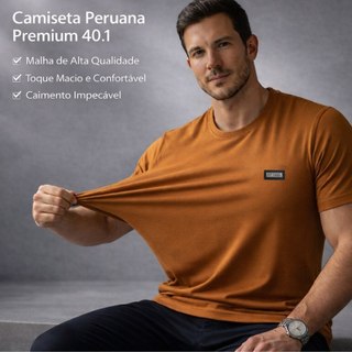 Camisetas Malha Peruana Algodão com Elastano Pima Premium Confortável Durável Masculina