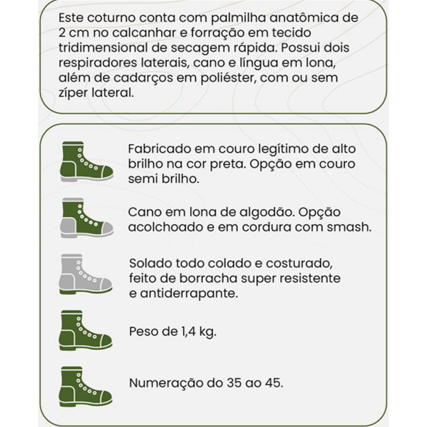 Detalhes do COTURNO MILITAR TROLLER PRICE ALTO BRILHO COM ZÍPER