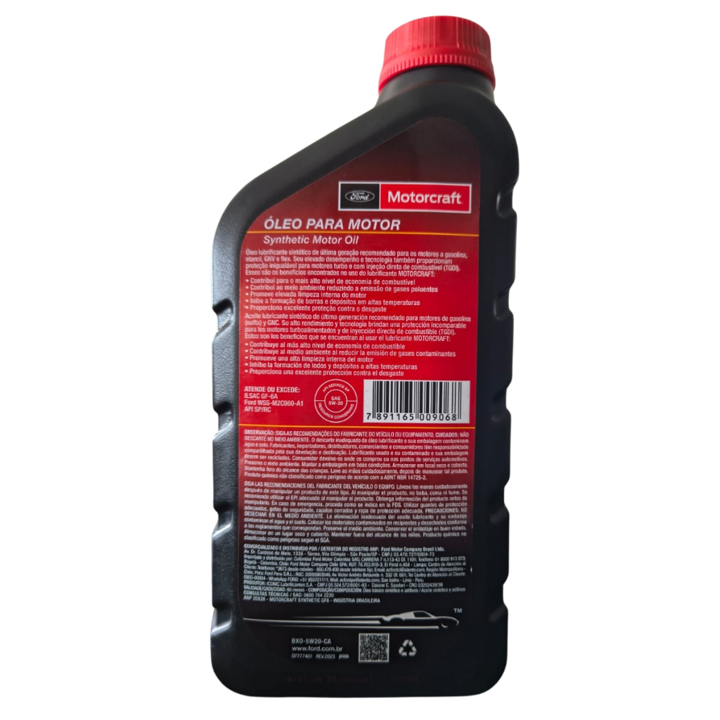 KIT Óleo Sintético FORD Motorcraft 5w20 API SP 1 Litro