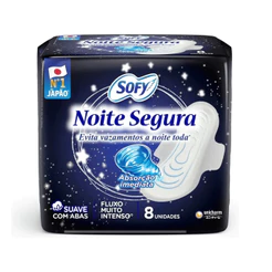 Absorvente Sofy Noite Segura Noturno Suave Com Abas Com 8 Unidades