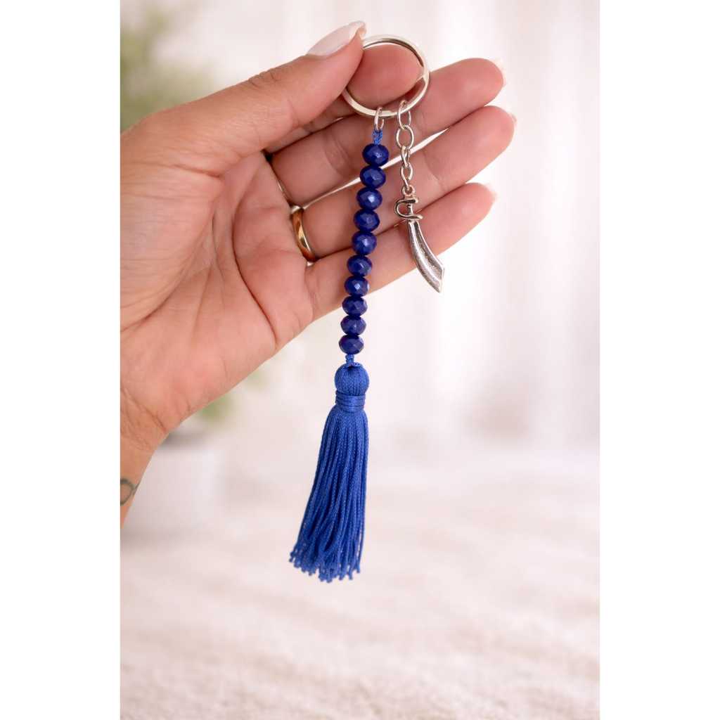 Chaveiro Orixá Ogum Azul com Tassel e Espada Umbanda - Candomblé