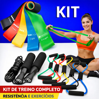 Kit Treine Em Casa Completo Elástico Extensor Cross Tube Corda de Pular Kit Com 5 Faixa M…