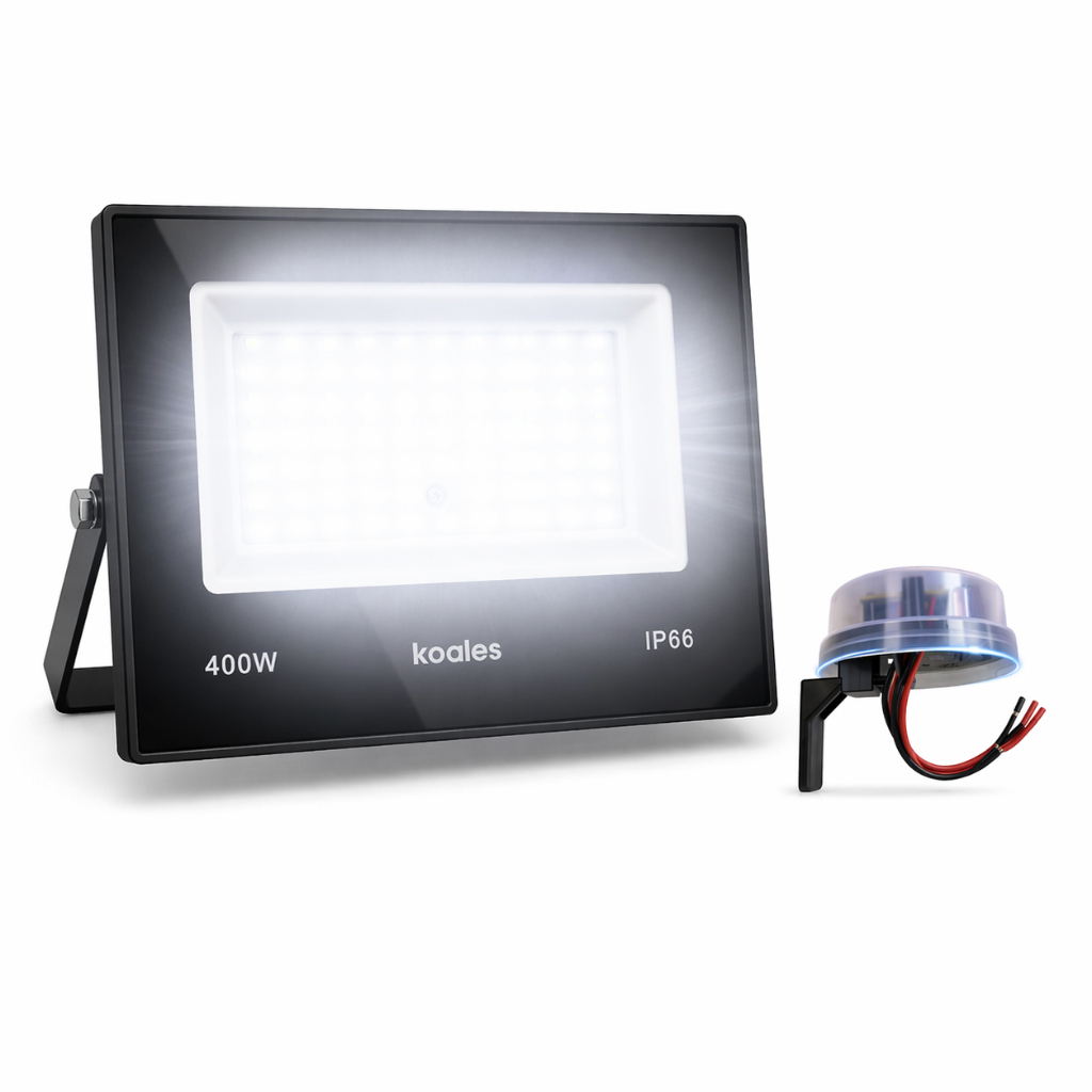 Refletor LED 400W Bivolt com Sensor Corujito Fotoelétrico Externo IP66 Branco Frio Automático