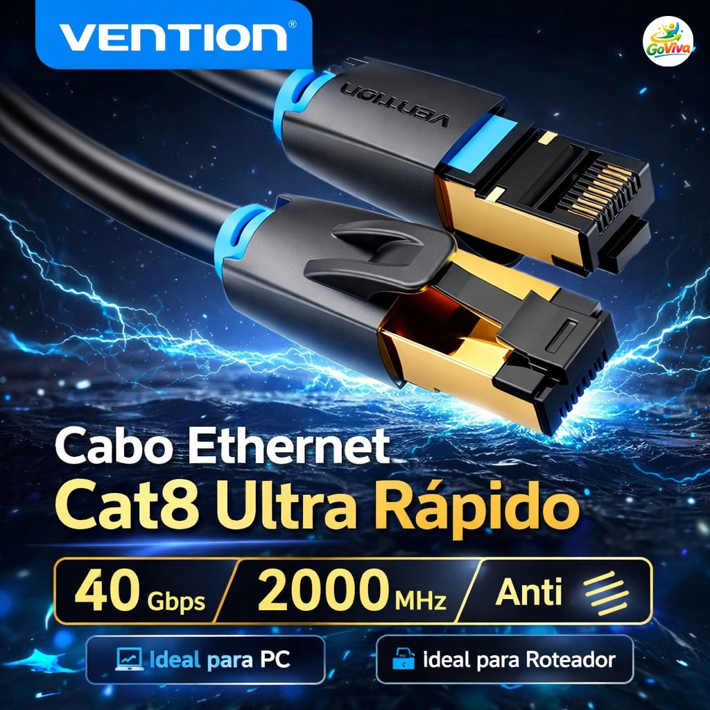Cabo de Rede Vention Cat8 RJ45 40Gbps 2000MHz Ultra Rápido para PC Roteador LAN