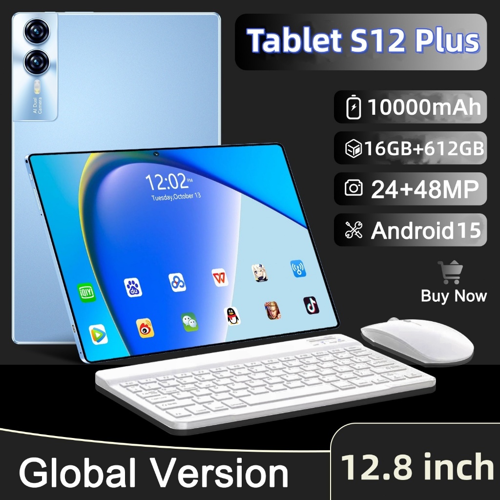 【Teclado e mouse gratuitos】Tablet Galaxy S12 Plus 16 GB + 512 GB 10000 mAh 12,8 HD Dual-SIM Android 5G wifi preço baixo