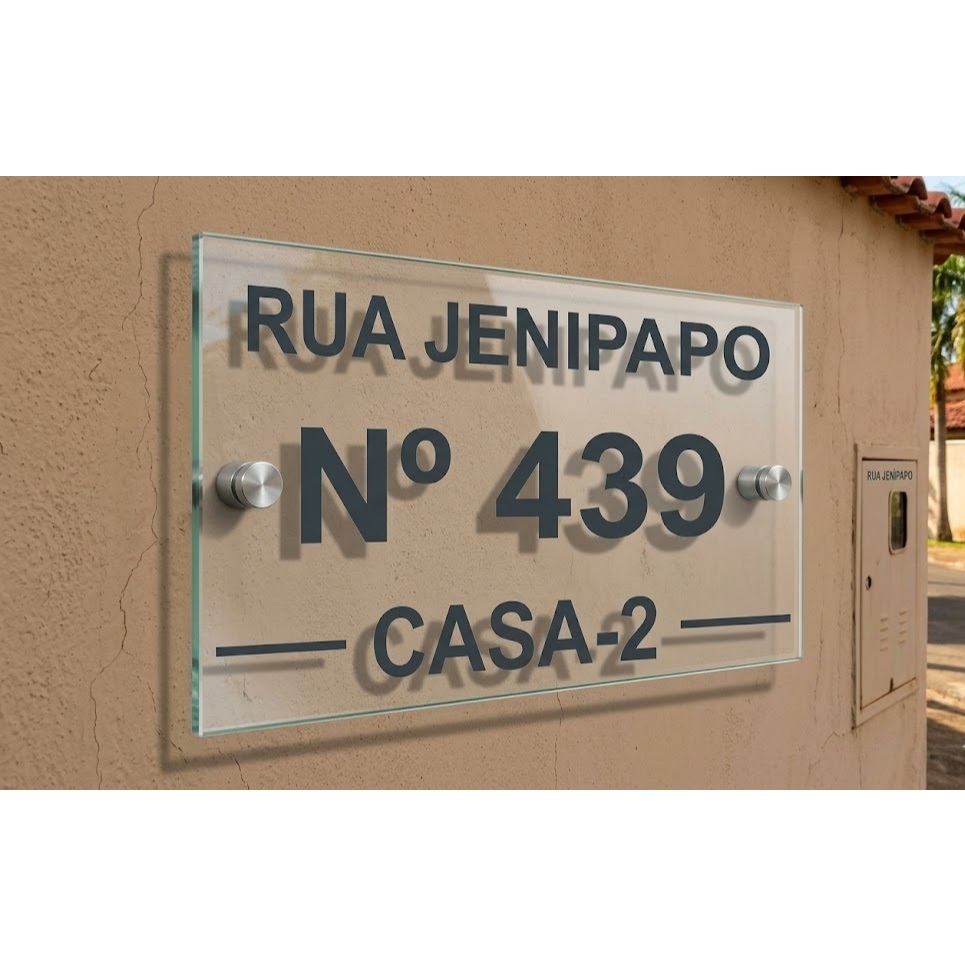 Placa Endereço Vidro 25x15cm Residencial Apartamento Casa