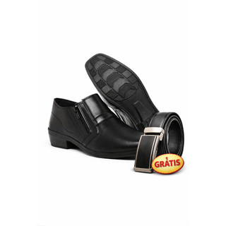 Kit Bota Social Masculino Confortável Elegante Zíper Lateral Bico Quadrado + Cinto Dupla Face