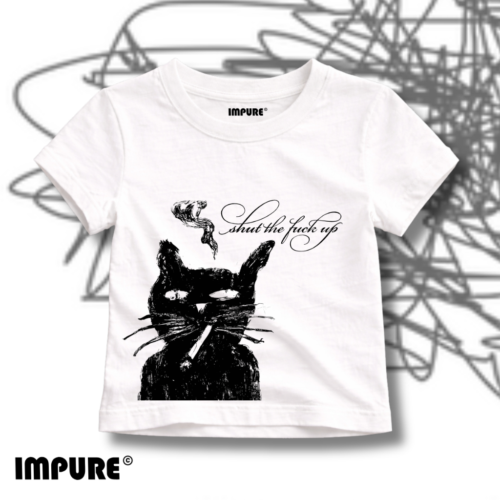Baby Tee Feminina IMPURE – "Shut Up" Cat | Indie-Sleaze Archive Y2K Grunge