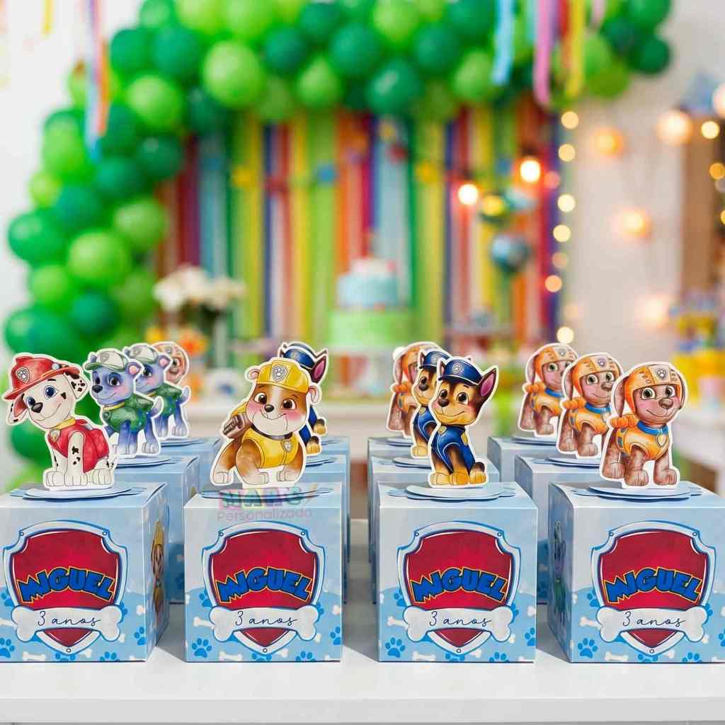 Kit Caixinha Cubo + Apliques Patrulha Canina Personalizada com Nome e idade Kit Lembrancinha de Festa Cachorrinho