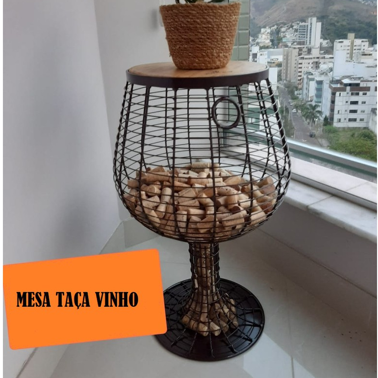 Porta Rolhas De Vinho Mesinha Taça Rustica Decorativa Adega amantes vinho