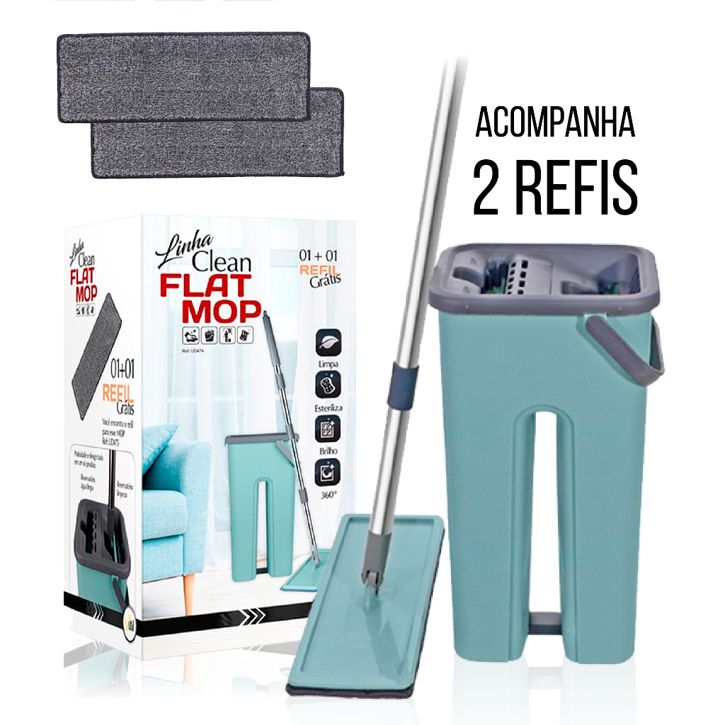 Mop Limpeza Profissional Mop Flat Rodo de Limpeza Esfregão Limpeza mobi limpeza com 2 Refis