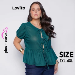 Lovito Blusa Feminina Plus Size com Amarrações Frontais BRBLB1038BRL1068