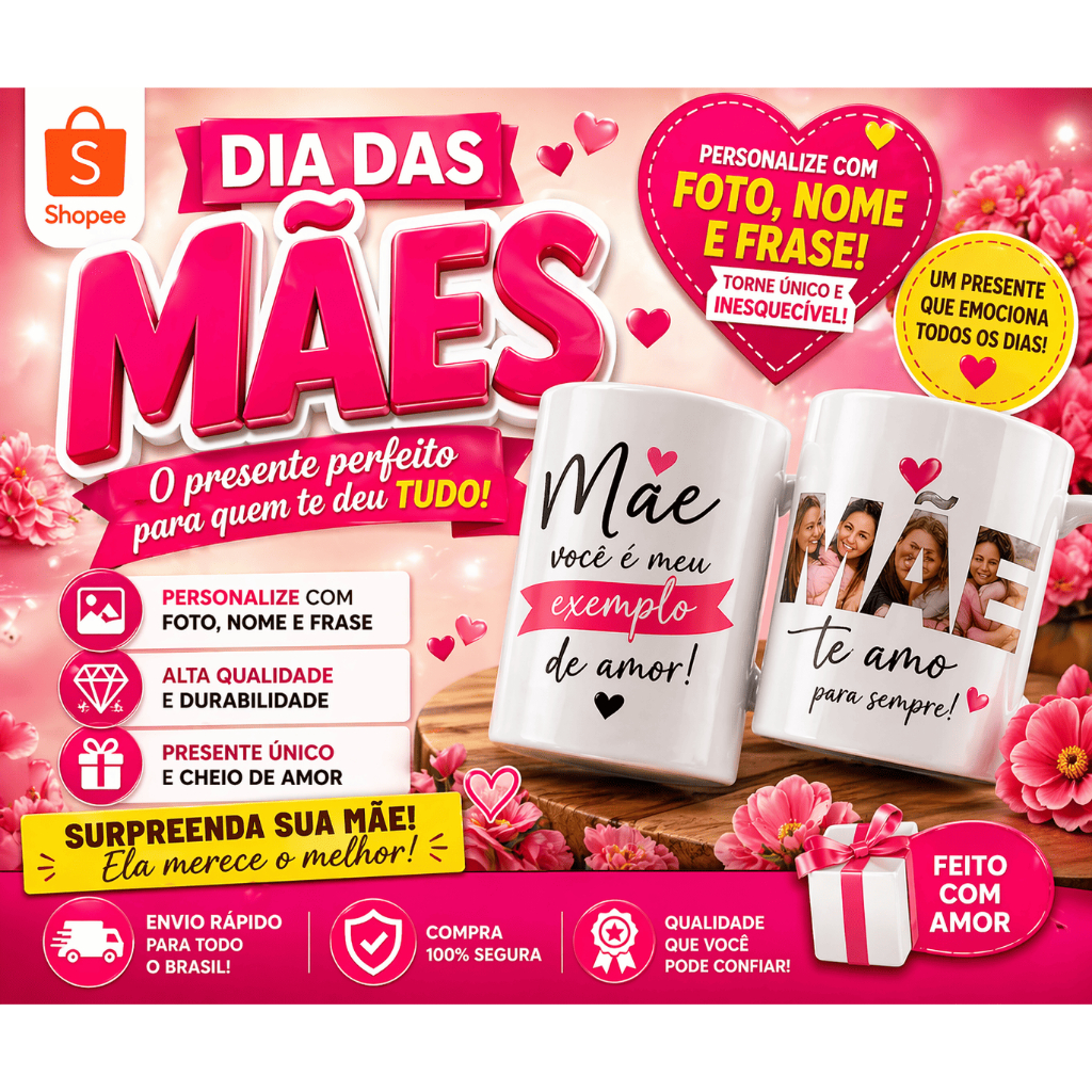 Caneca Personalizada Dia das Mães com Foto, Nome ou Frase | Presente Único e Emocionante para Mamãe - Criamos a Arte