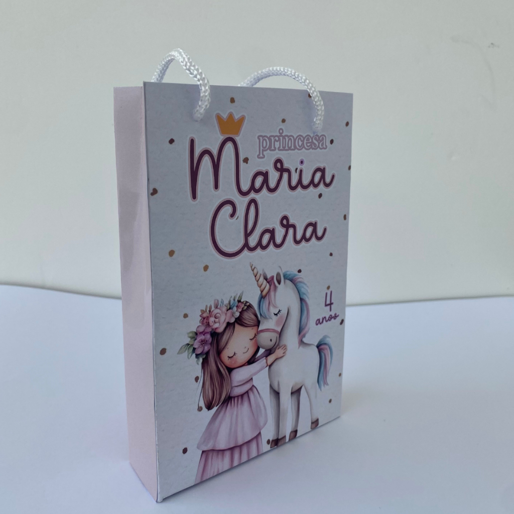 Kit Sacolinha 10|15|20 Personalizada Princesa e Unicornio Festa 10x15cm | Lembrancinha, Embalagem, Kit Presente com Alça