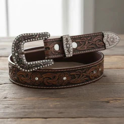 Cinto Country Feminino Fivela Premium Strass Couro Bovino Estilo Cowgirl Look Barretão